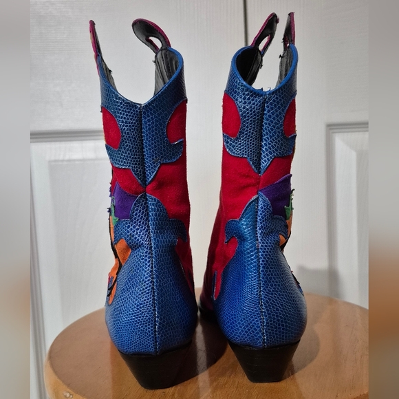 80s Vintage Zalo Colorful Suede Cowboy Boots Womens size 6.5 Made in Spain - Picture 6 of 16